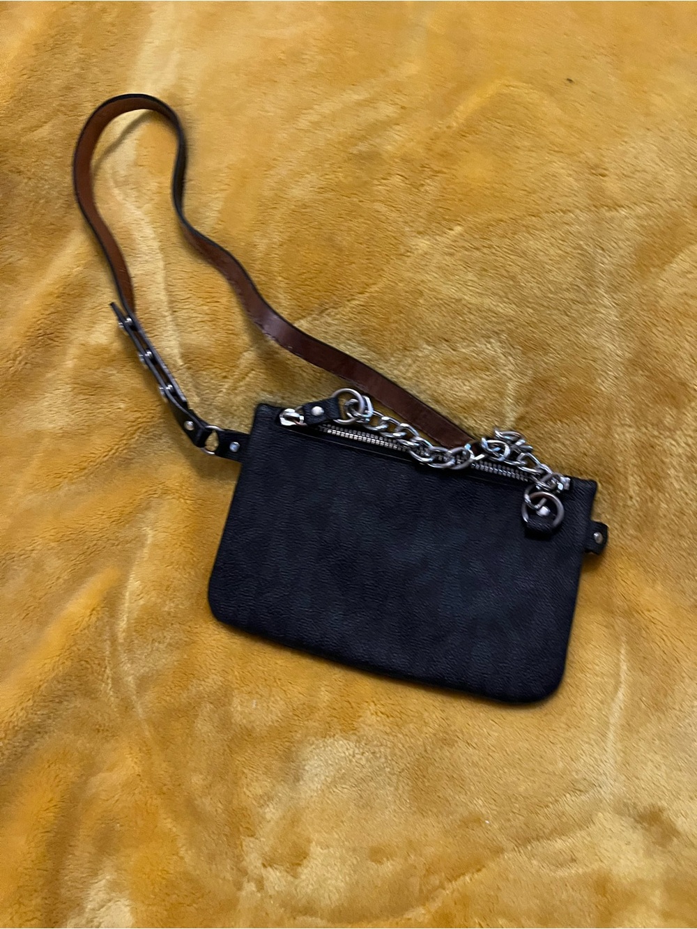 Black Chain-Accent Crossbody Bag